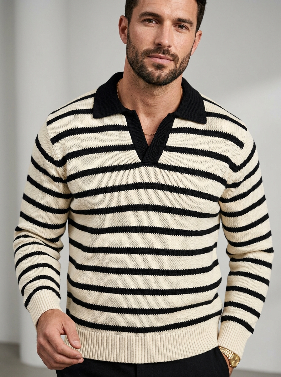 Striped Polo Collar Closeup